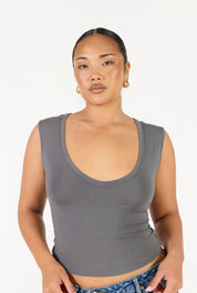 V Neck Tank - Gunmetal