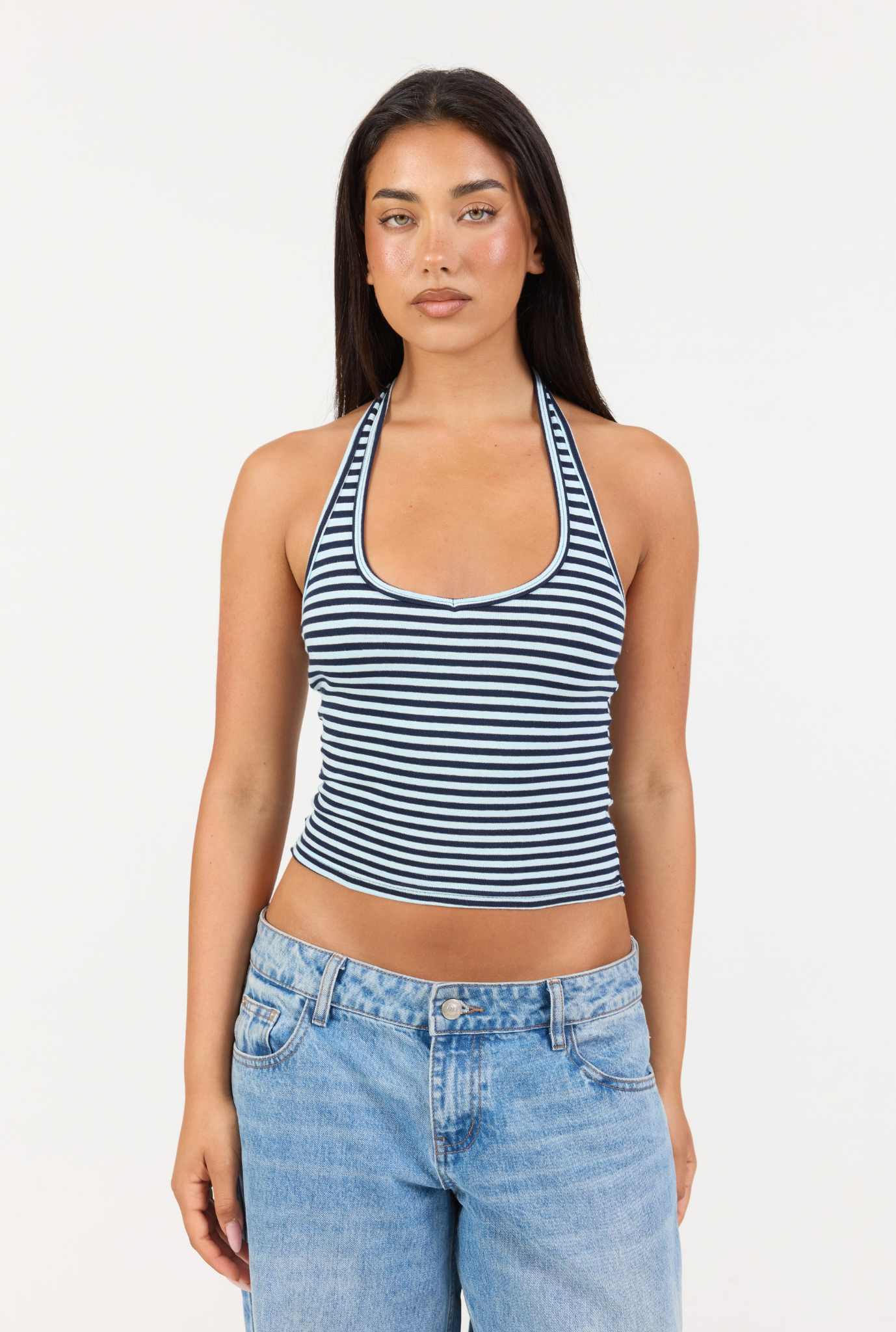 Striped Soft Girl Halter - Blue/Dark Navy