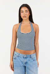 Striped Soft Girl Halter - Blue/Dark Navy