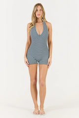 Striped Soft Girl Romper - Blue Stripe