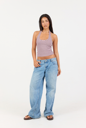Striped Soft Girl Halter - Pink/Brown Stripe