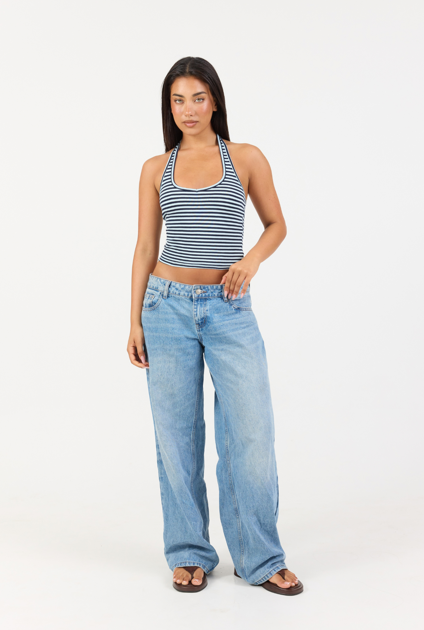 Striped Soft Girl Halter - Blue/Dark Navy