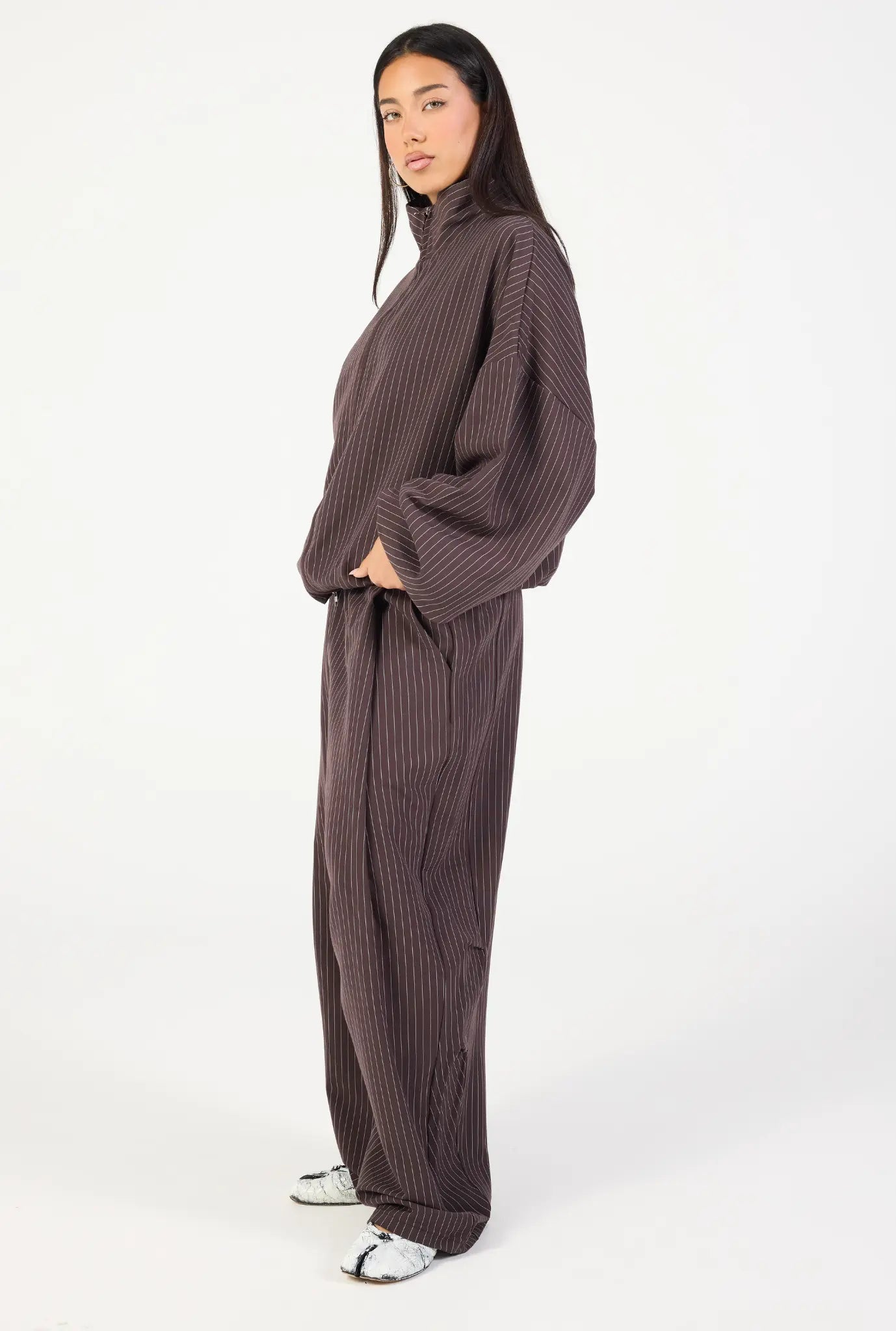 Barrel Leg Pant - Espresso Stripe