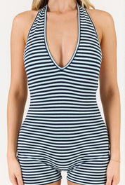 Striped Soft Girl Romper - Blue Stripe