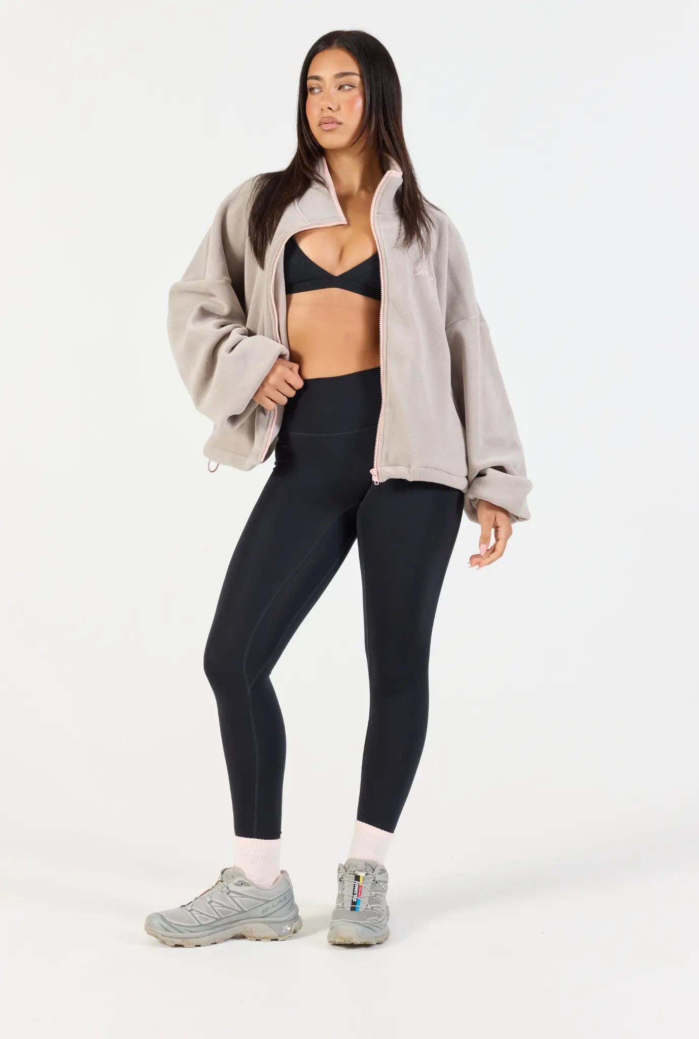 Fleece Zip Up  - Grey/Pink