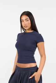 Soft Girl Cap Sleeve Tee - Navy