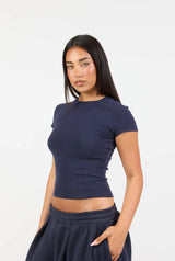 Soft Girl Cap Sleeve Tee - Navy