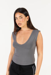 V Neck Tank - Gunmetal