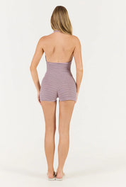 Striped Soft Girl Romper - Pink/Brown Stripe