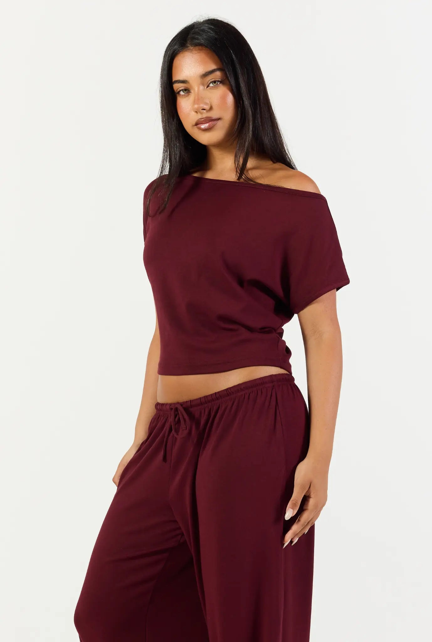 Flow Boat Neck T-Shirt - Black Cherry