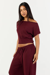 Flow Boat Neck T-Shirt - Black Cherry