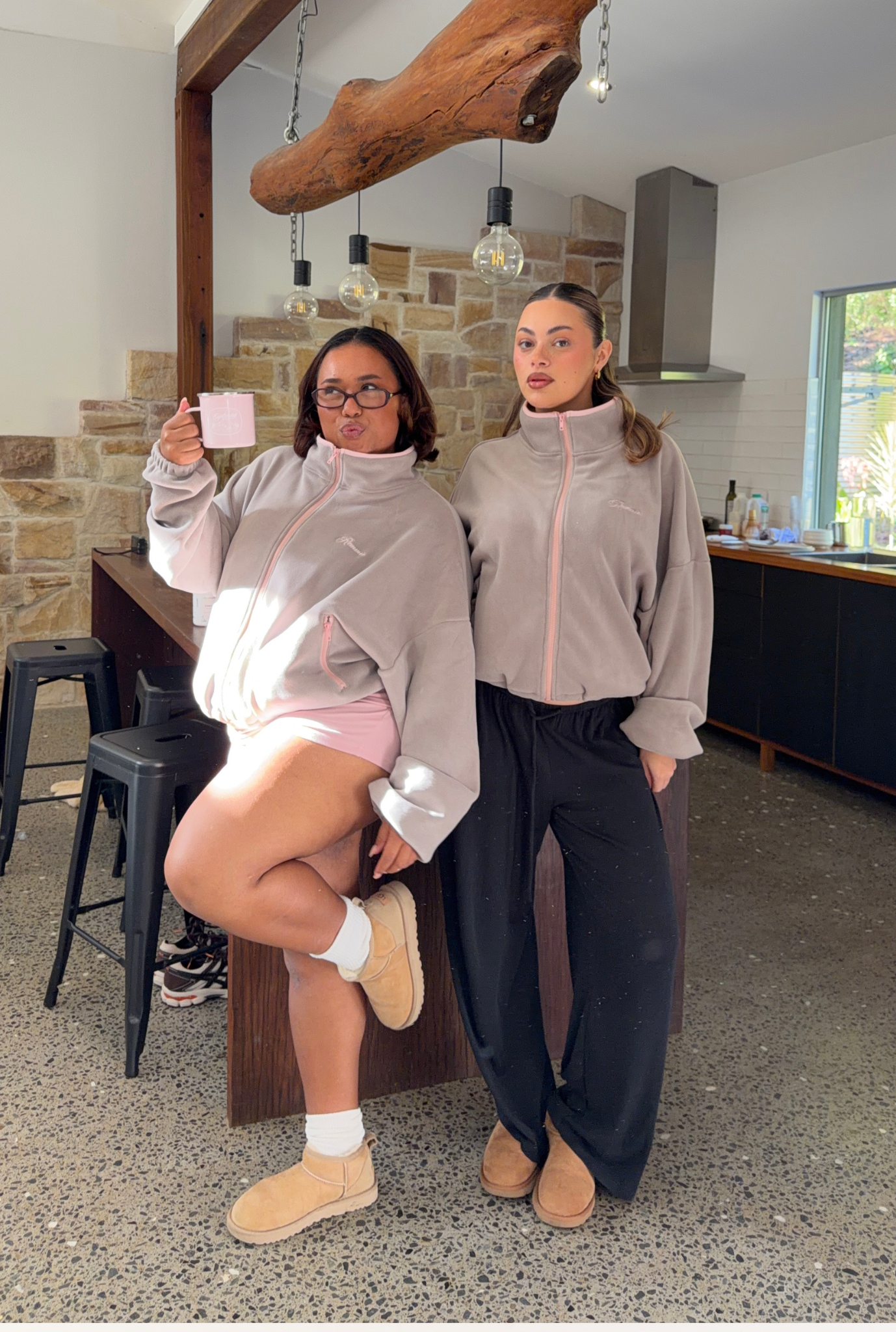 Fleece Zip Up  - Grey/Pink