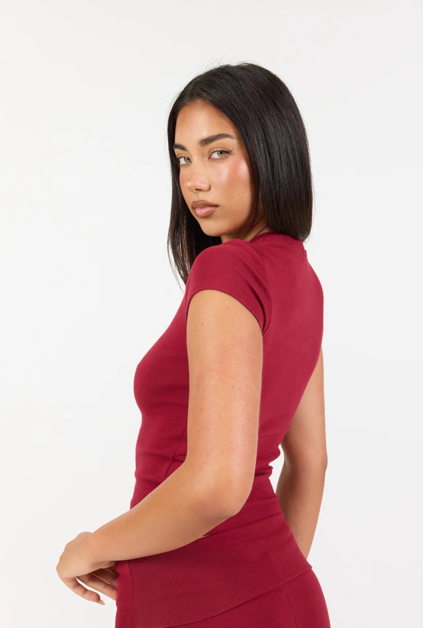Soft Girl Cap Sleeve Tee - Cherry