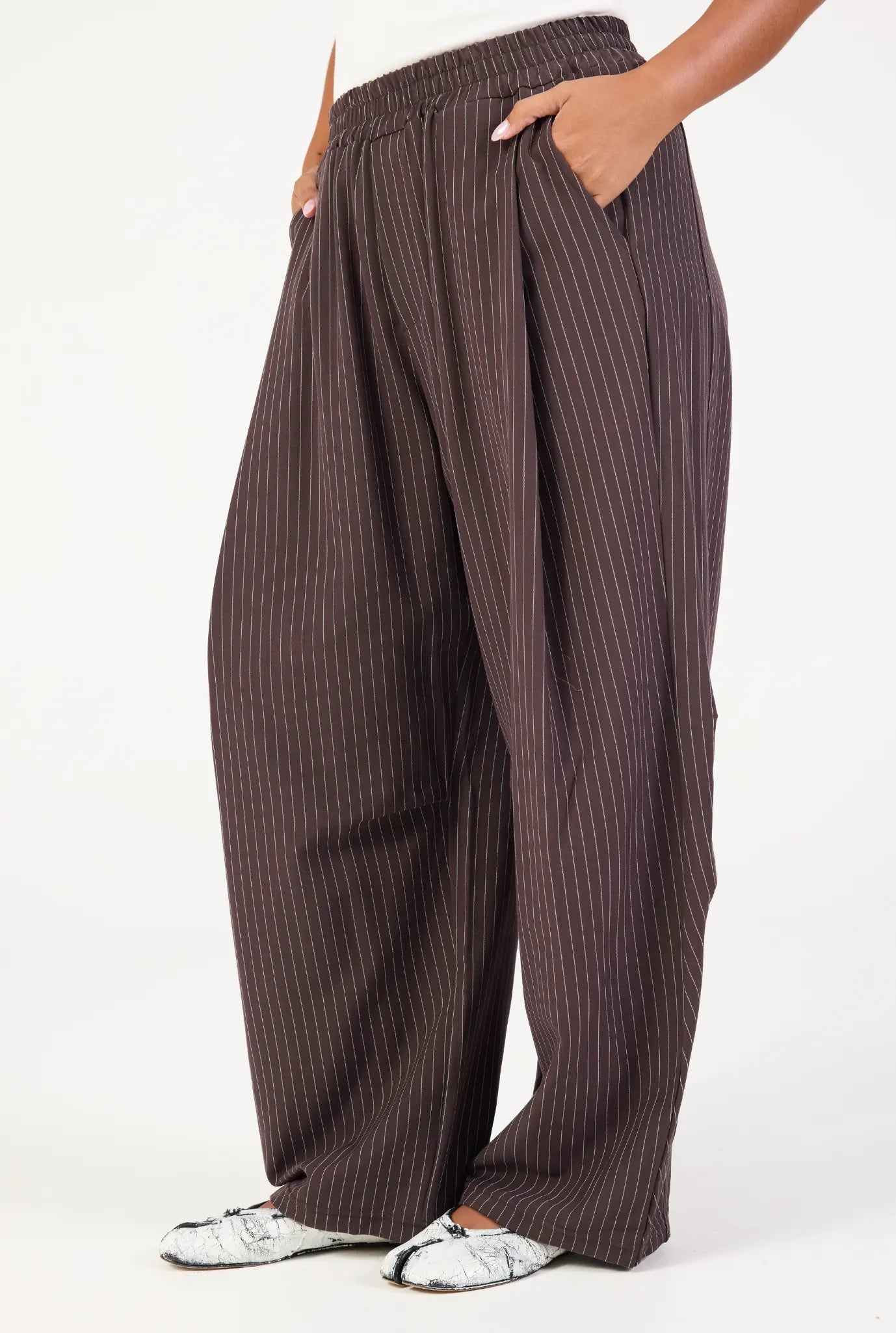 Barrel Leg Pant - Espresso Stripe