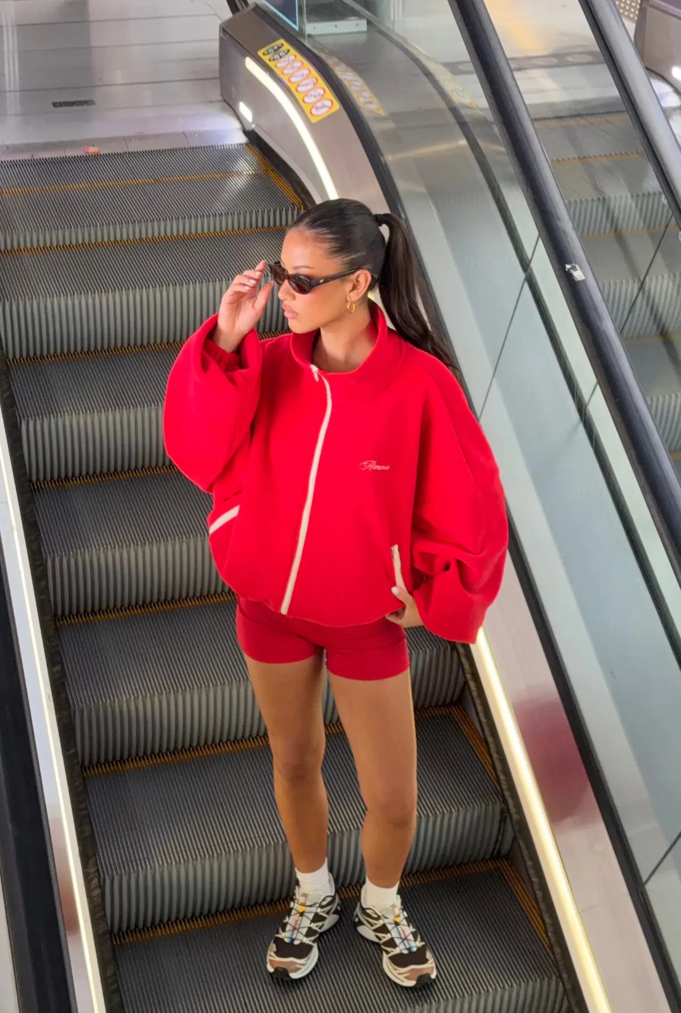 Fleece Zip Up - Red/Cream