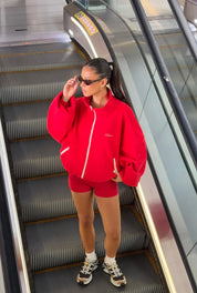 Fleece Zip Up - Red/Cream