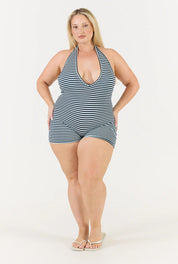 Striped Soft Girl Romper - Blue Stripe