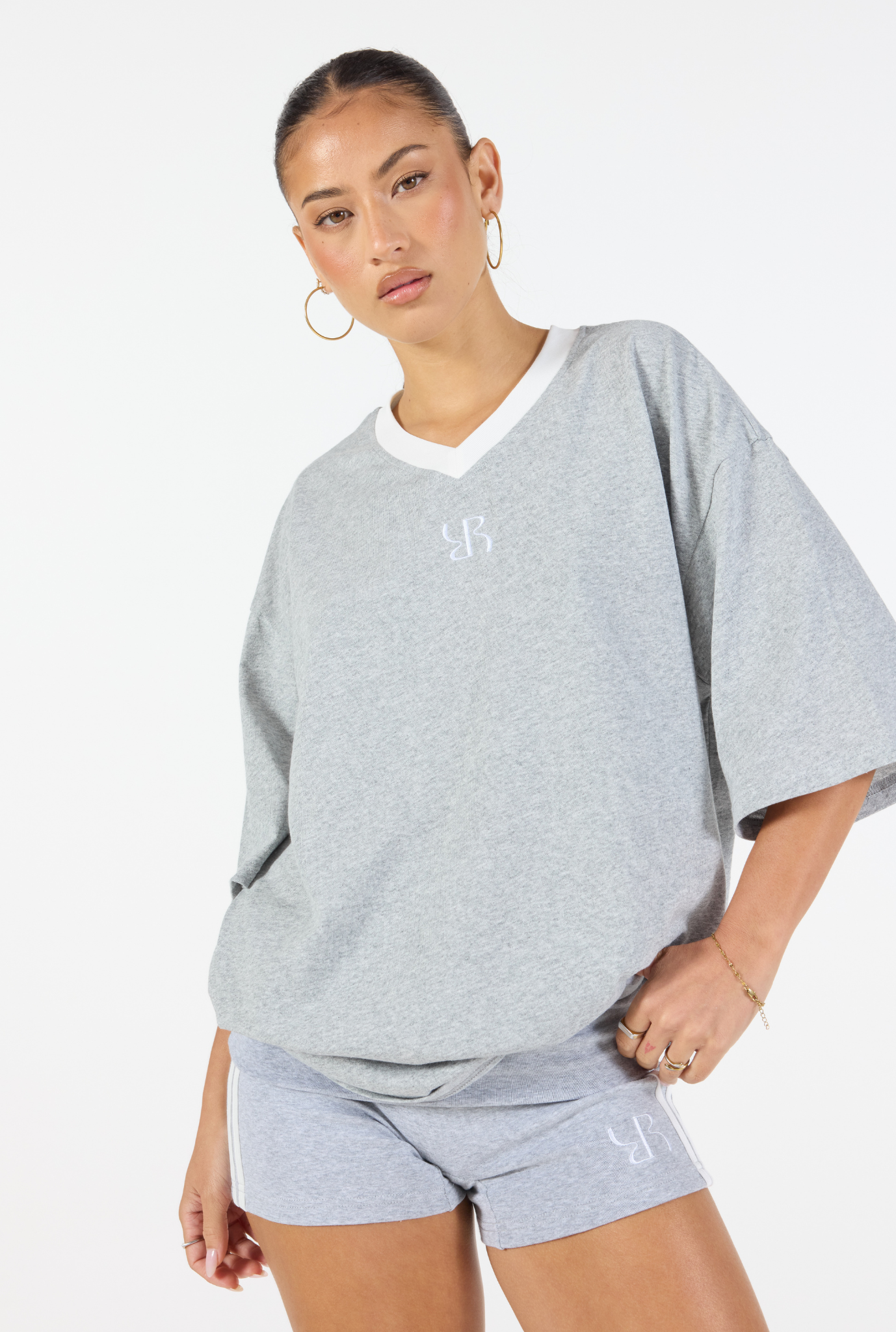V Neck T-Shirt - Heather Grey