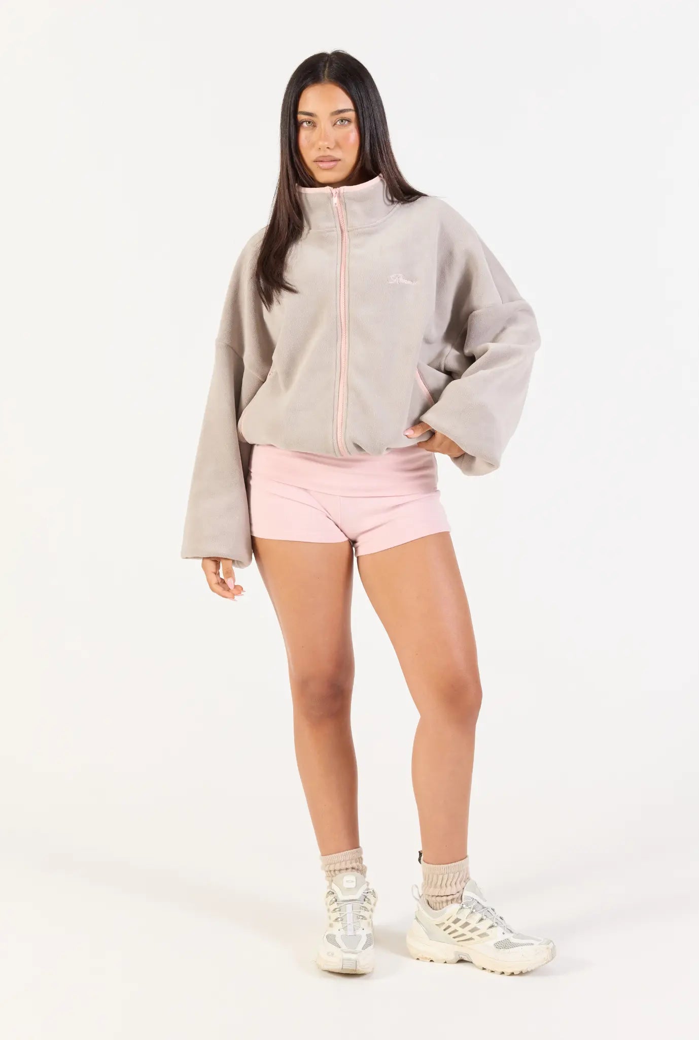 Fleece Zip Up  - Grey/Pink
