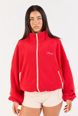 Fleece Zip Up - Red/Cream