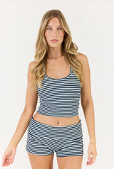 Striped Soft Girl Halter - Blue/Dark Navy