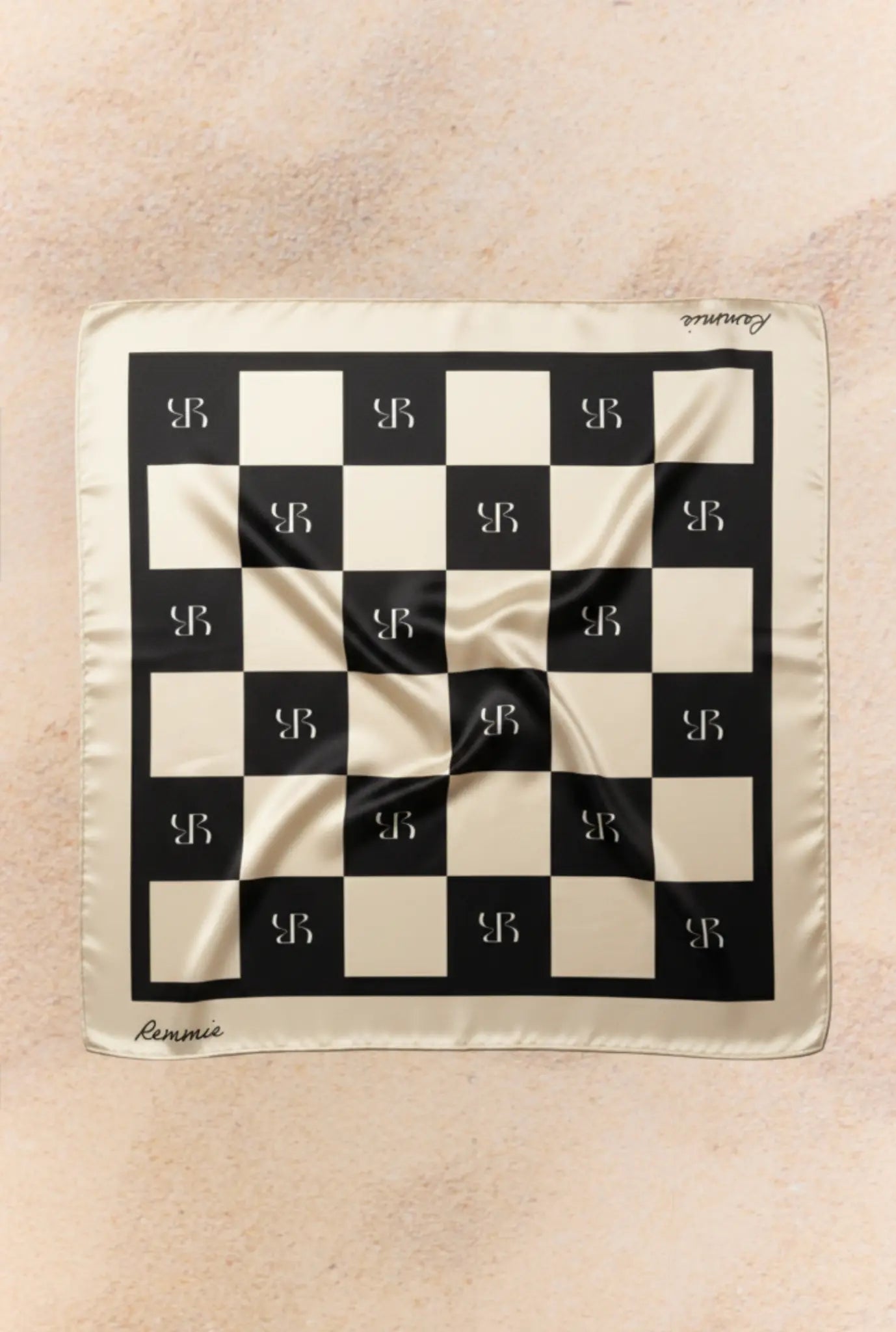 Satin Scarf - Black/Cream Check