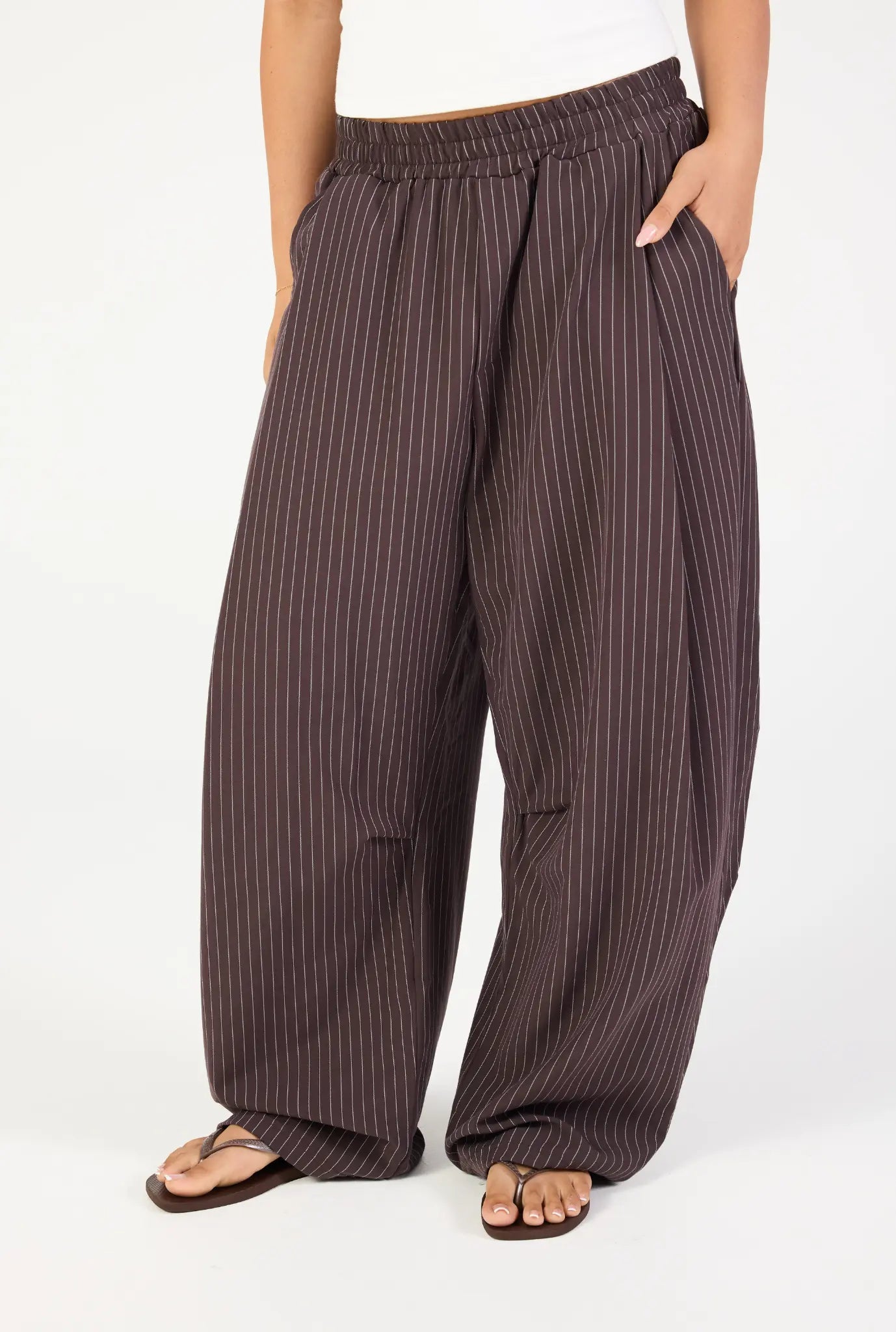 Barrel Leg Pant - Espresso Stripe