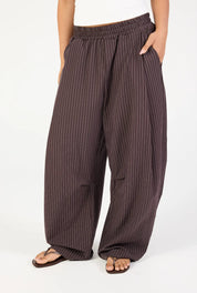 Barrel Leg Pant - Espresso Stripe