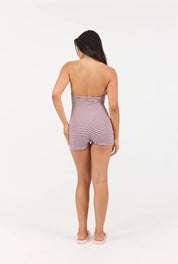 Striped Soft Girl Romper - Pink/Brown Stripe