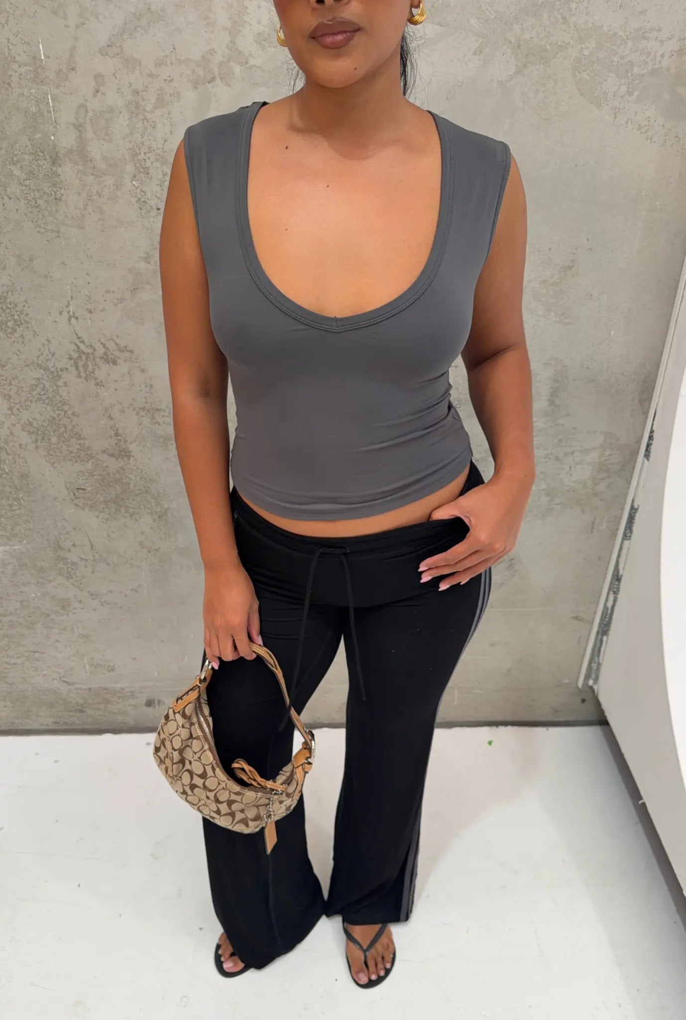 V Neck Tank - Gunmetal