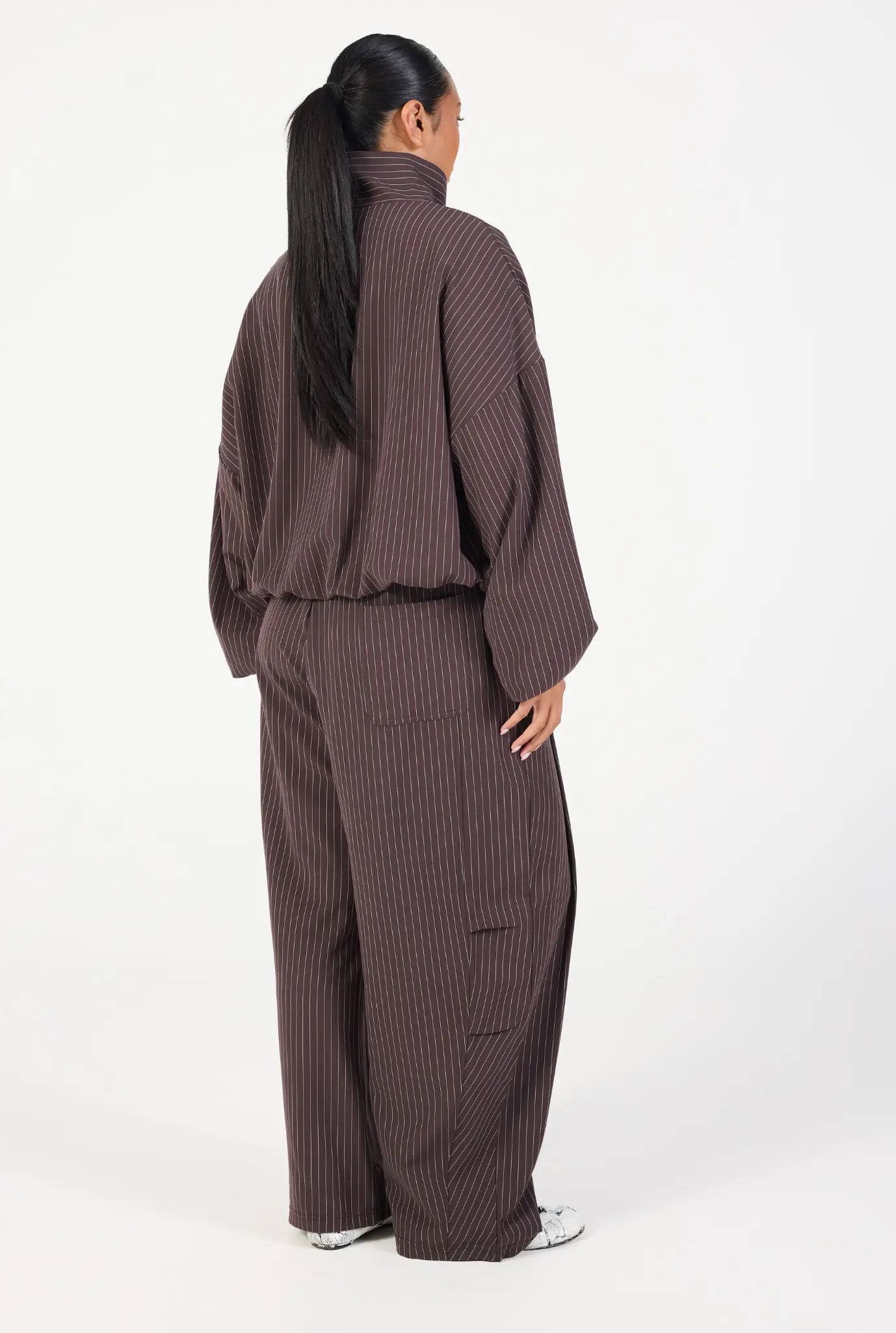 Barrel Leg Pant - Espresso Stripe