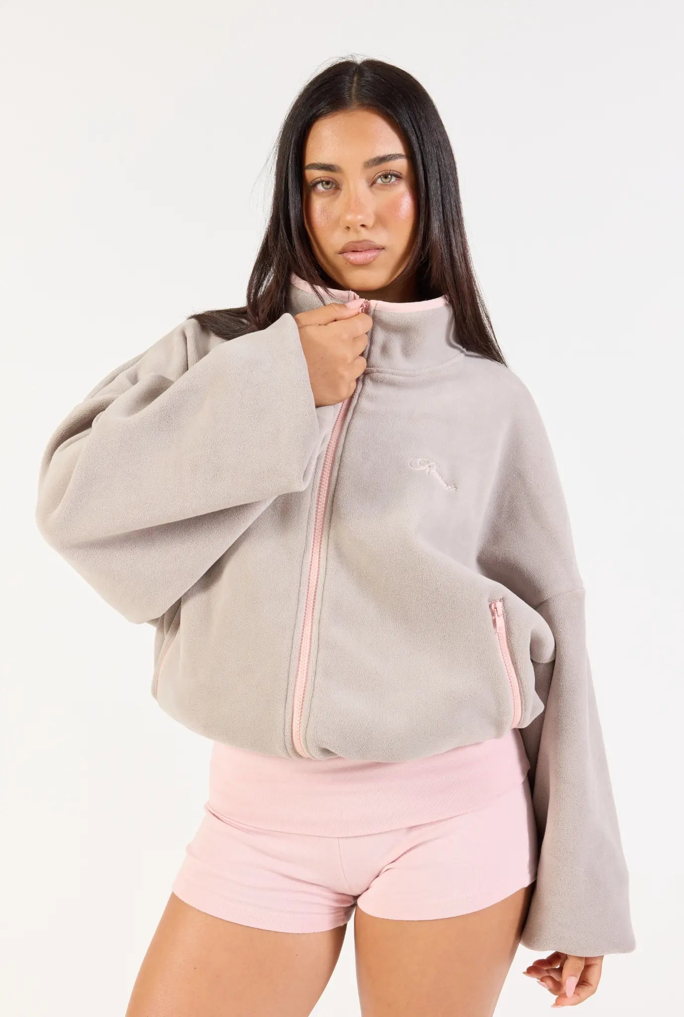 Fleece Zip Up  - Grey/Pink
