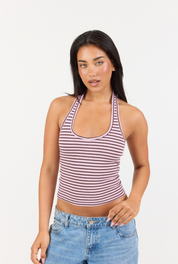 Striped Soft Girl Halter - Pink/Brown Stripe