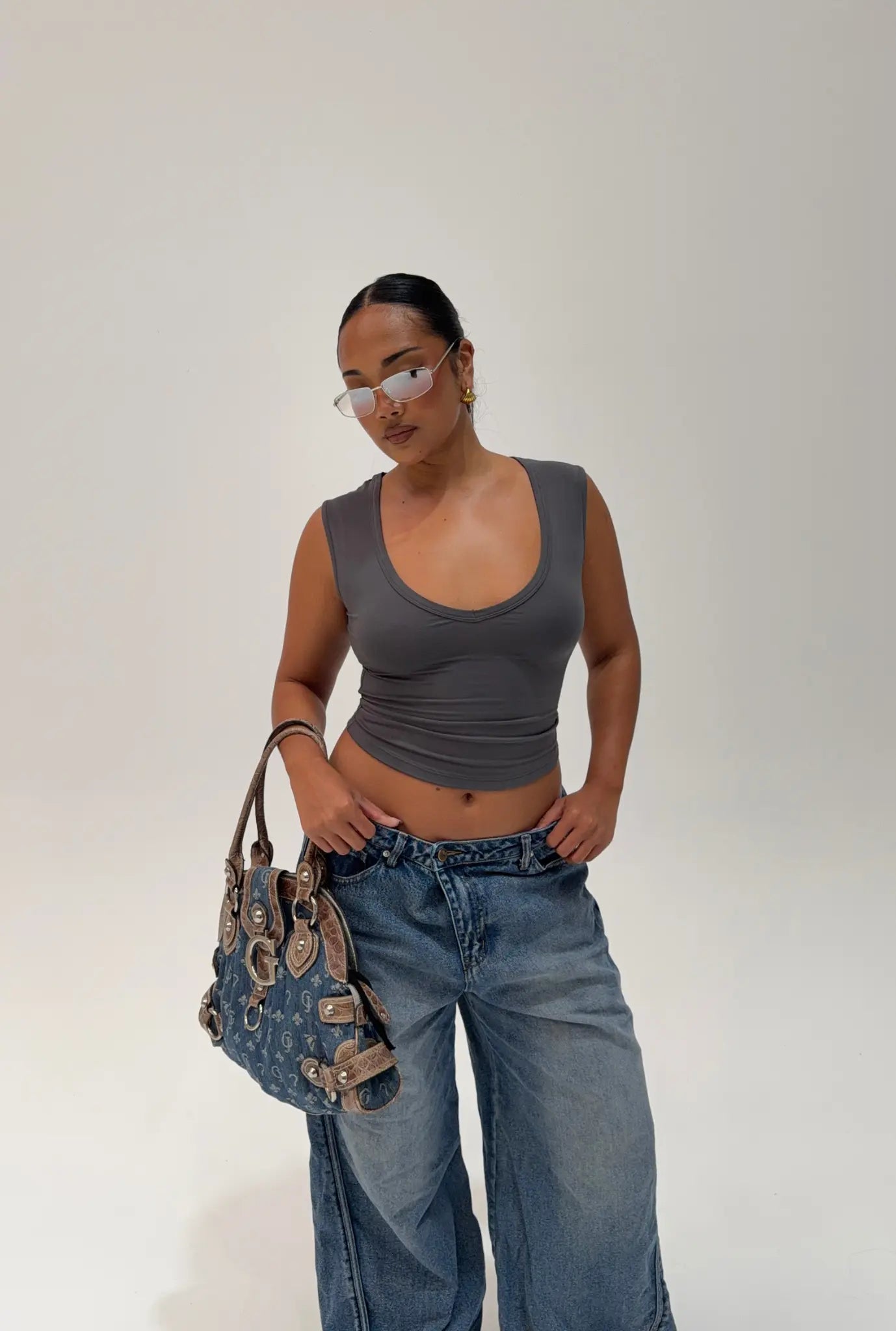 V Neck Tank - Gunmetal