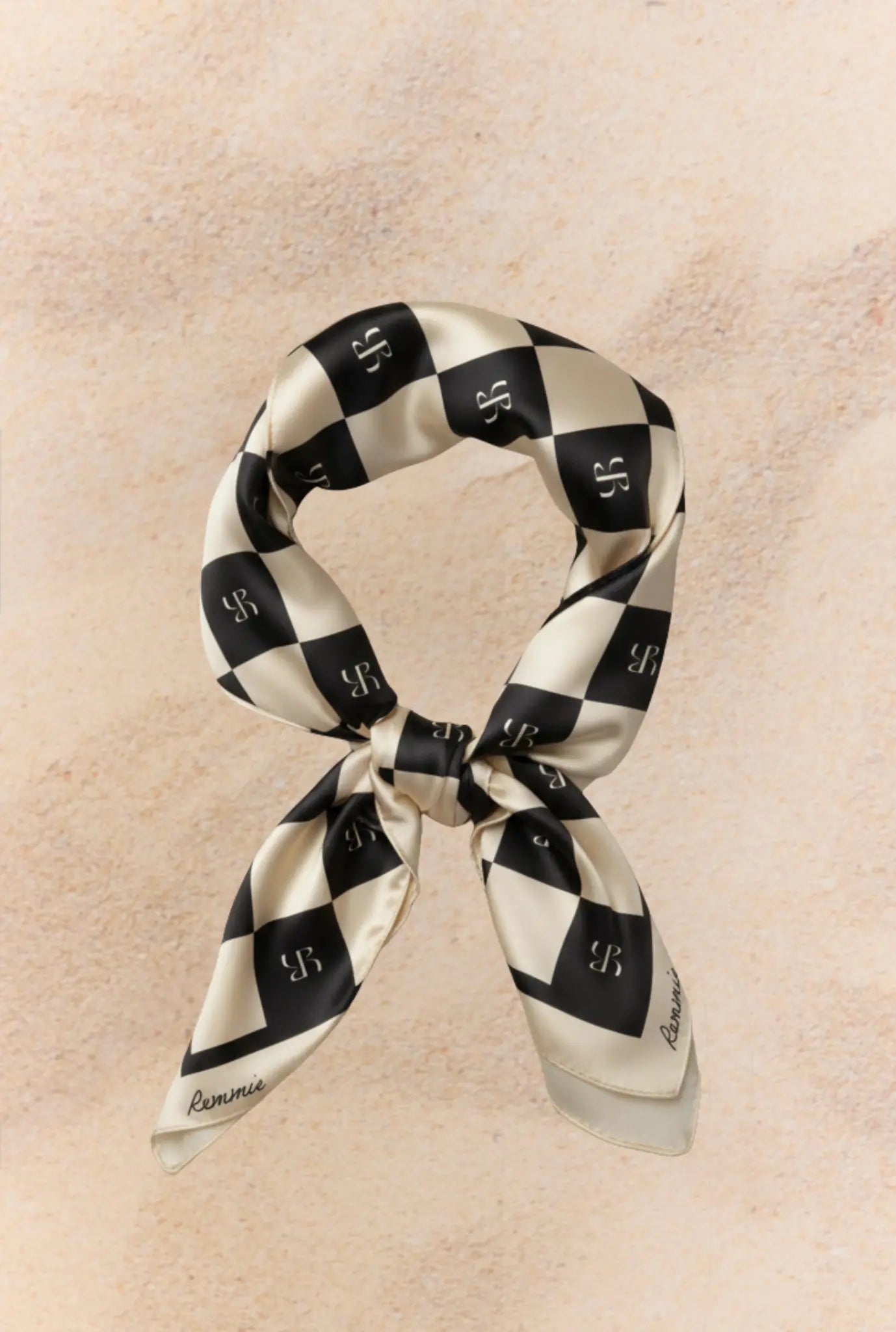 Satin Scarf - Black/Cream Check