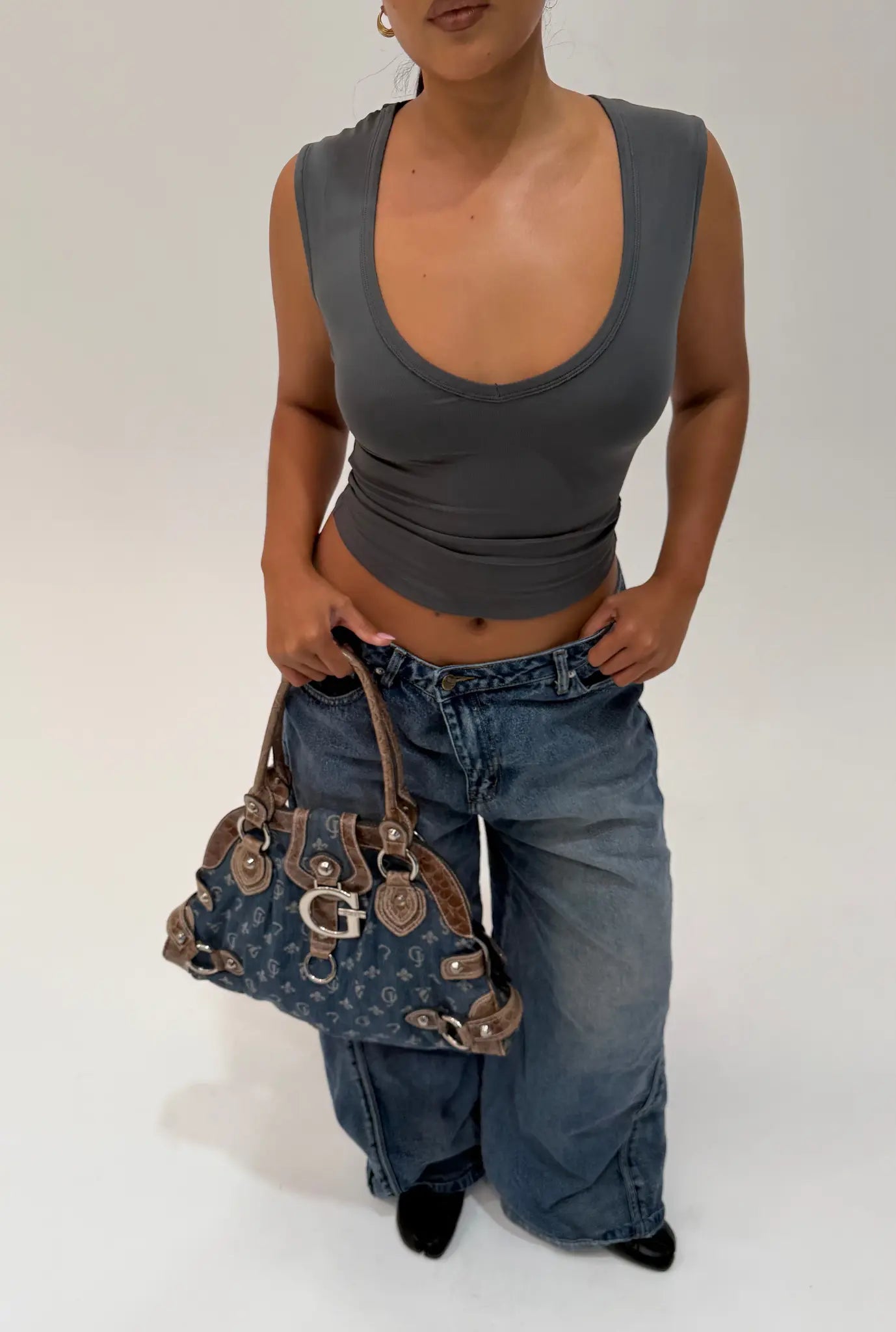 V Neck Tank - Gunmetal