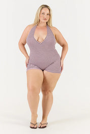 Striped Soft Girl Romper - Pink/Brown Stripe