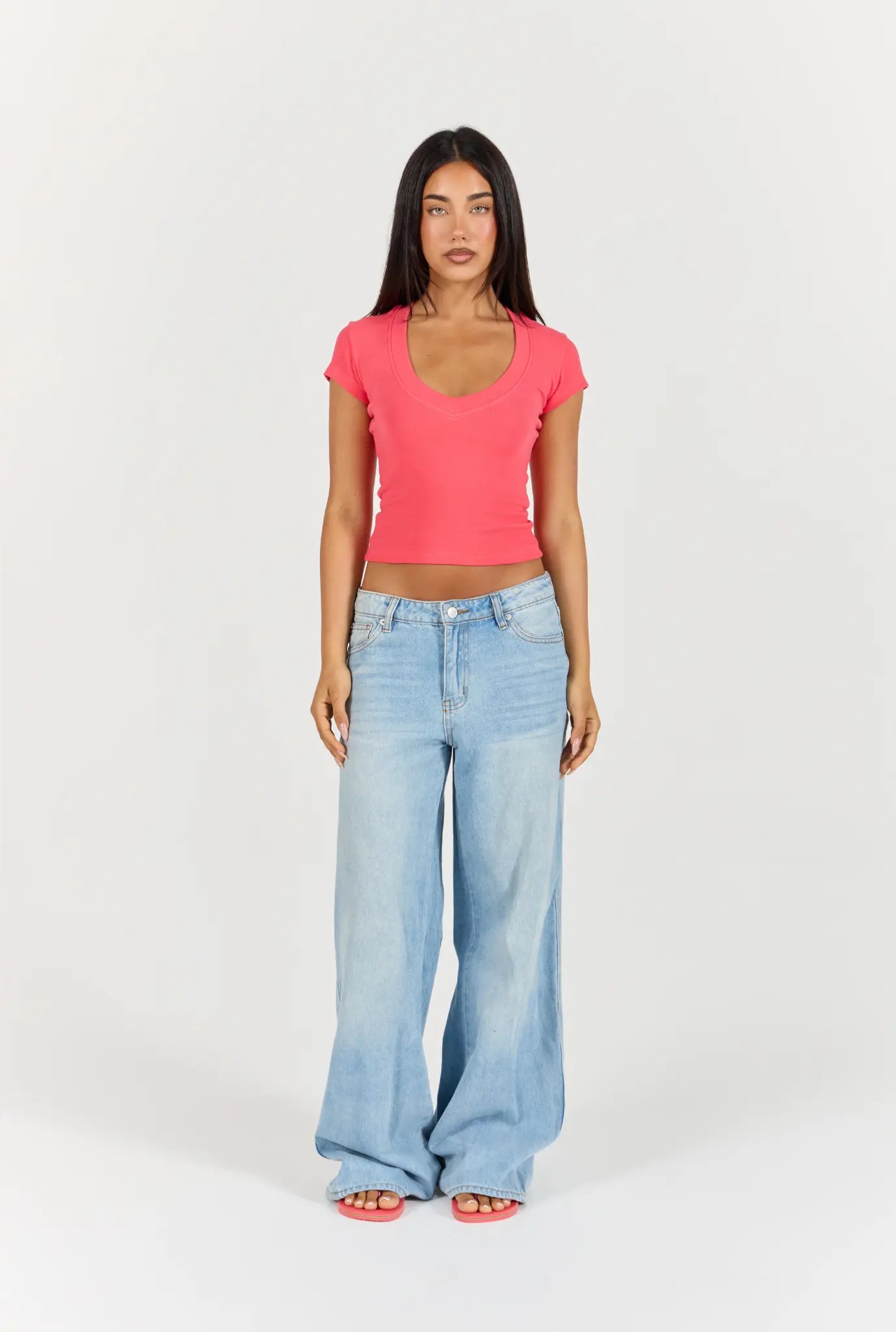 V-neck T-Shirt - Coral Red