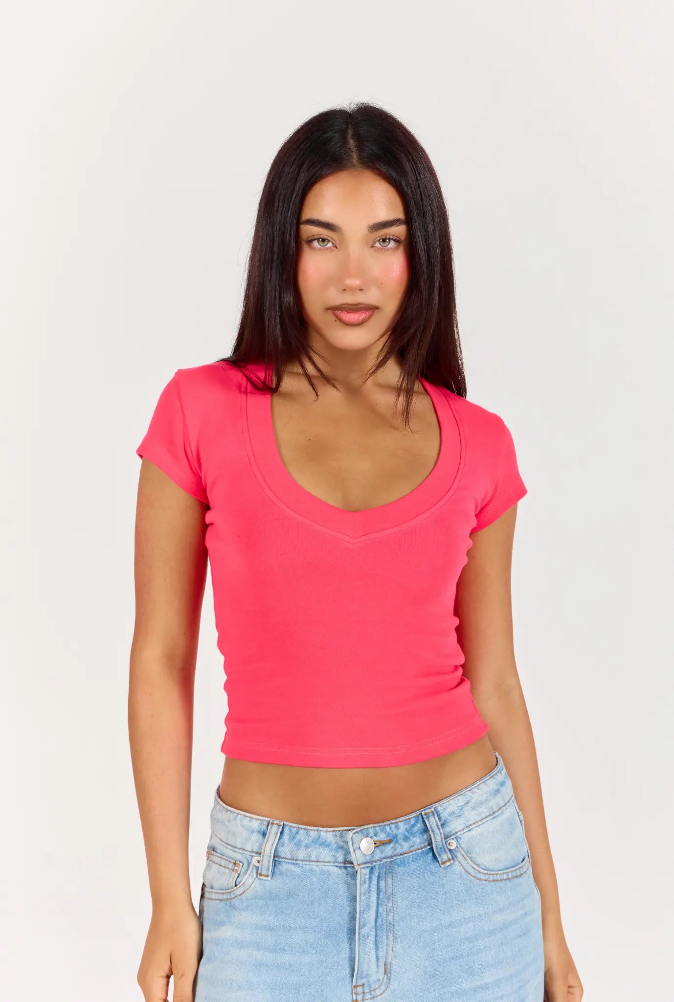 V-neck T-Shirt - Coral Red