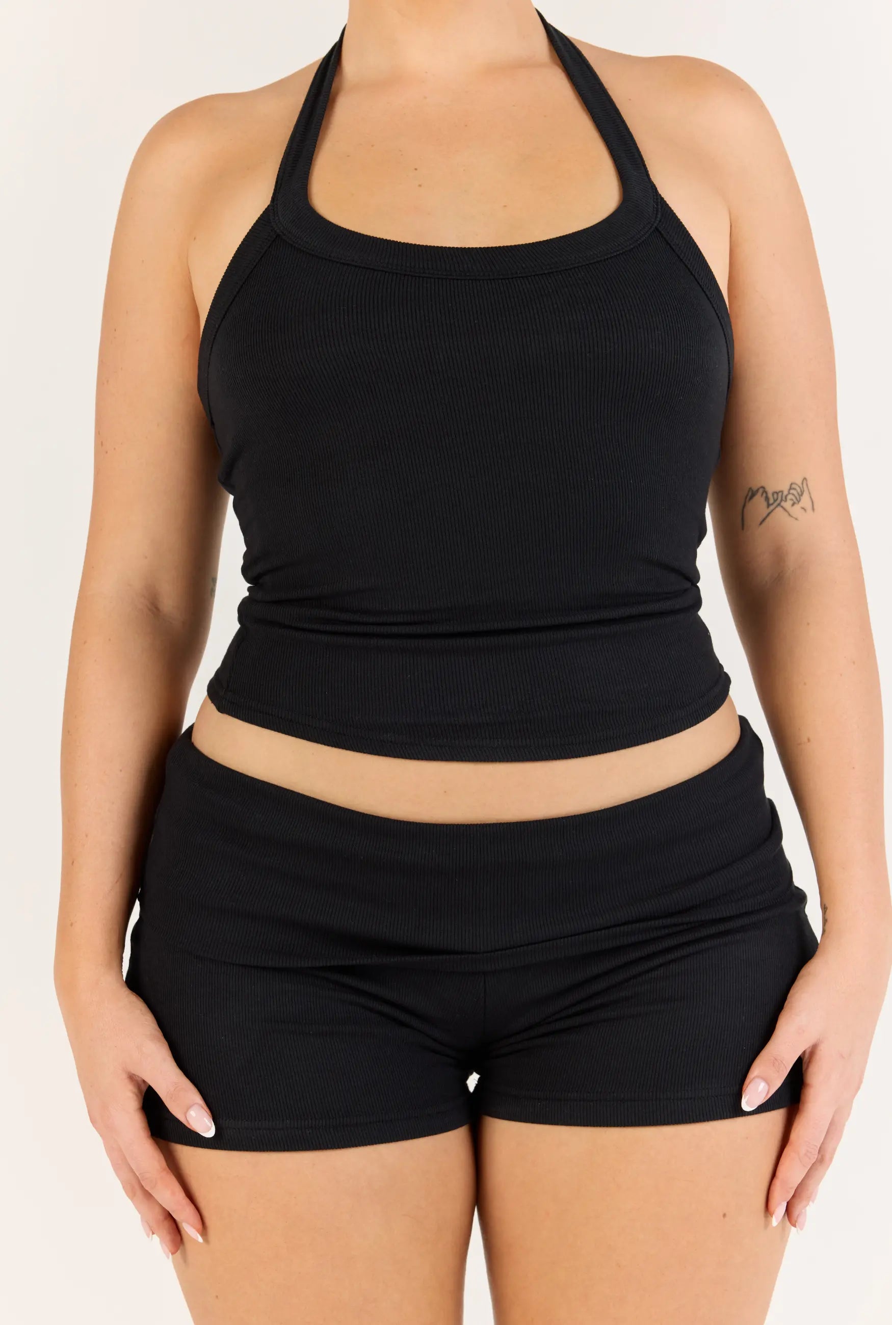 Ribbed Halter Tank - Black
