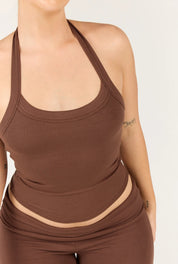 Ribbed Halter Tank - Chocolate
