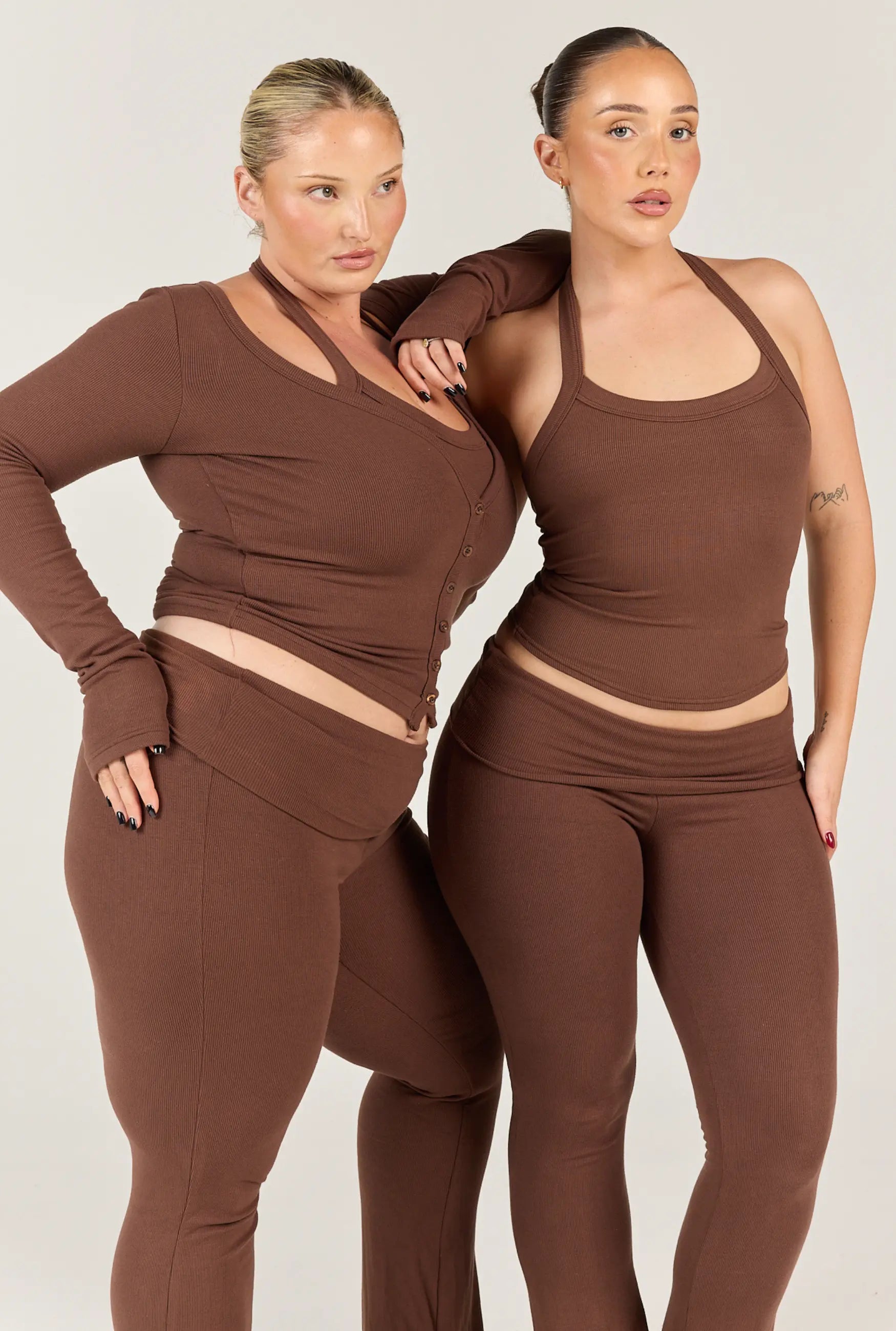 Ribbed Halter Tank - Chocolate