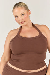 Ribbed Halter Tank - Chocolate