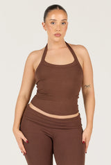 Ribbed Halter Tank - Chocolate