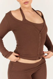 Ribbed Halter Tank - Chocolate