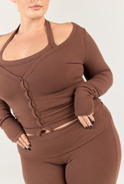Ribbed Halter Tank - Chocolate