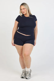 Soft Girl Cap Sleeve Tee - Navy