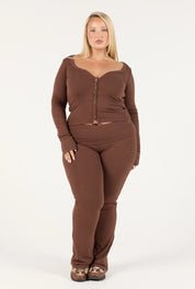 Ribbed Cardigan - Chocolate