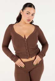 Ribbed Cardigan - Chocolate