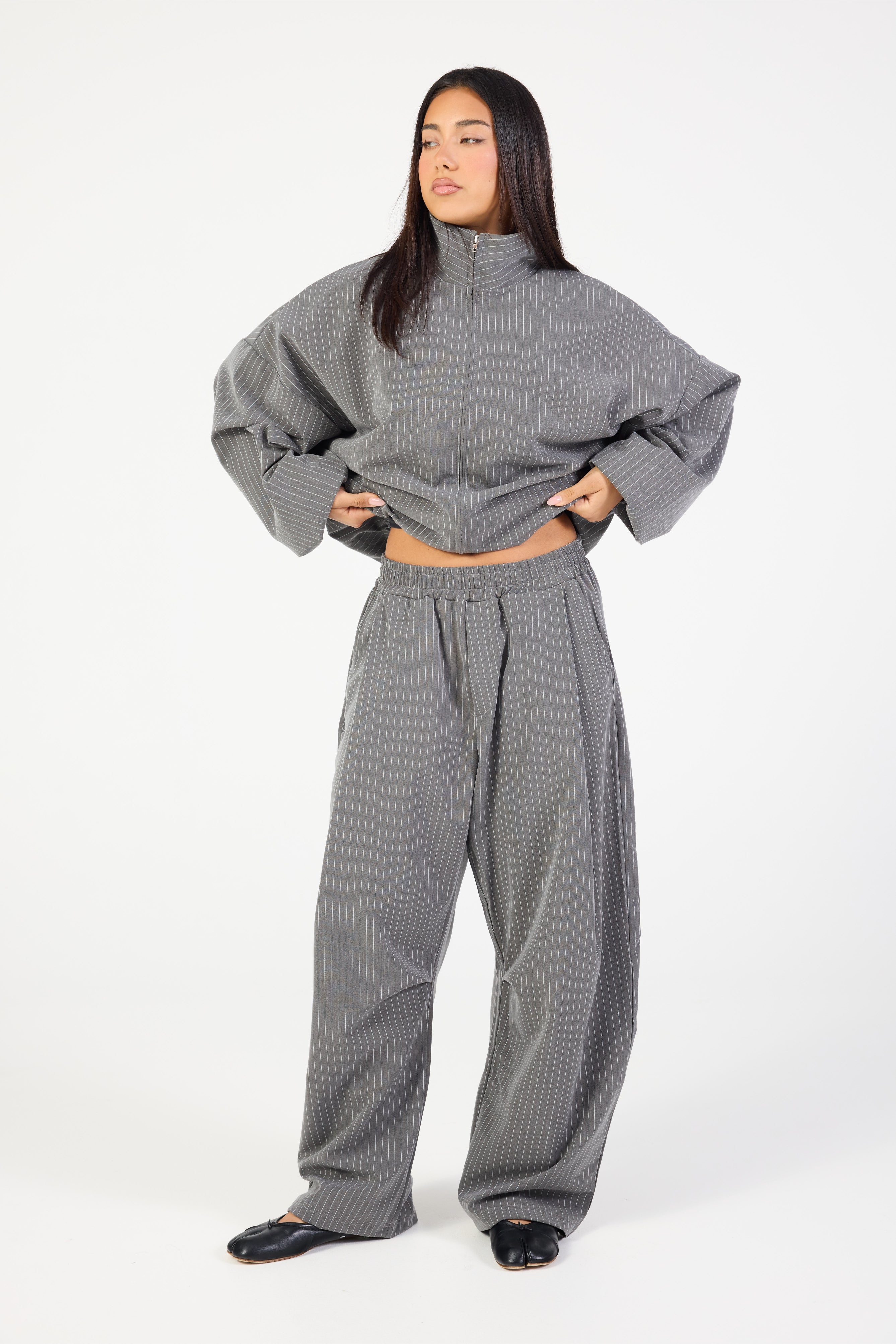 Double Zip Jacket - Slate Grey Stripe